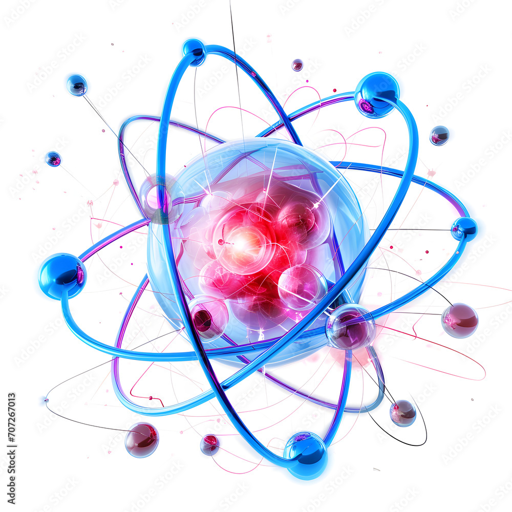 Quantum physics: atomic structure and quantum particles isolated on white background, png
 - obrazy, fototapety, plakaty 