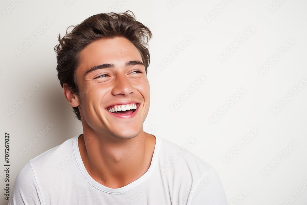 White Background Wonder: Professional Studio Portrait of a Laughing Young Man White Background Wonder: Professional Studio Portrait of a Laughing Young Man
