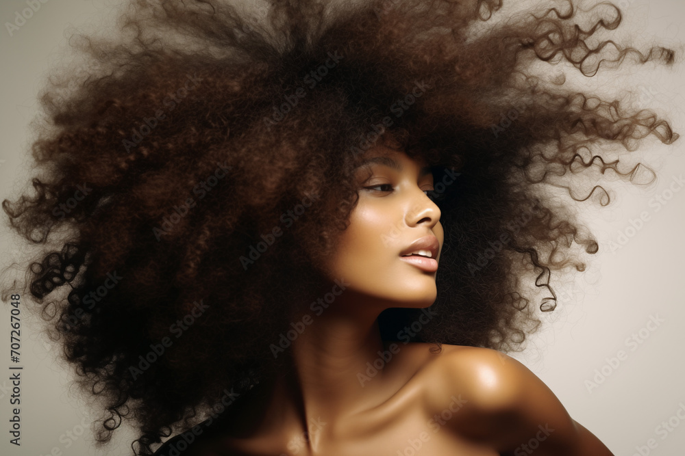 Curls in Action: Close-Up of Woman Movement in Hair Product Promotion. Isolated on White Background. Ad for Shampoo Conditioner Hair Products Curls in Action: Close-Up of Woman Movement in Hair Product Promotion. Isolated on White Background. Ad for Shampoo Conditioner Hair Products