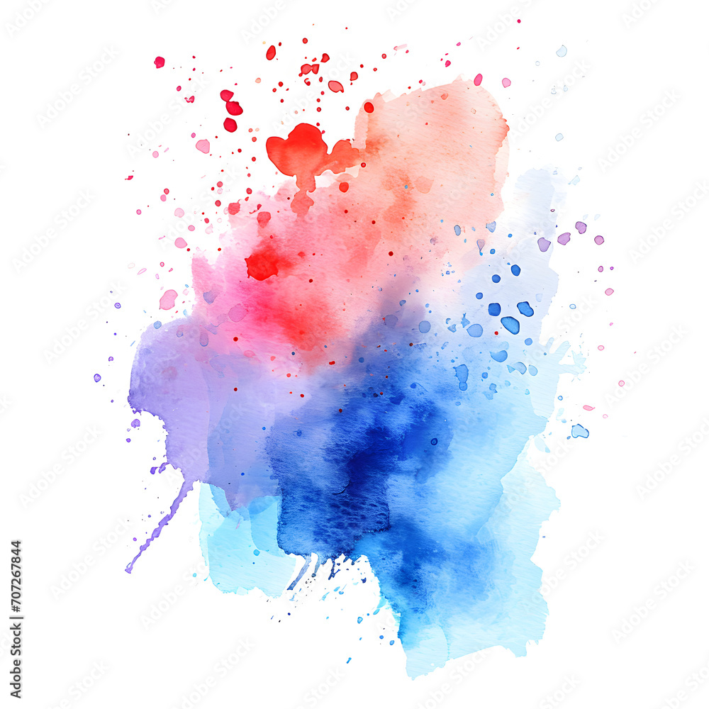Abstract watercolor splash with ink splatter isolated on white background, simple style, png
