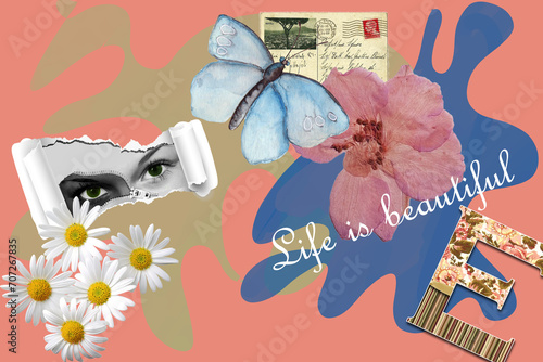 Creative retro but contemporary pop art collage Colorful vivid vintage background. © Avelyn'@rt