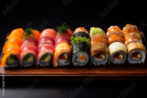 fresh sushi roll with salmon