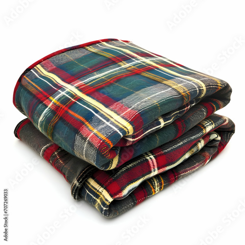 Folded wool plaid checked blanket isolated on a white background. High quality