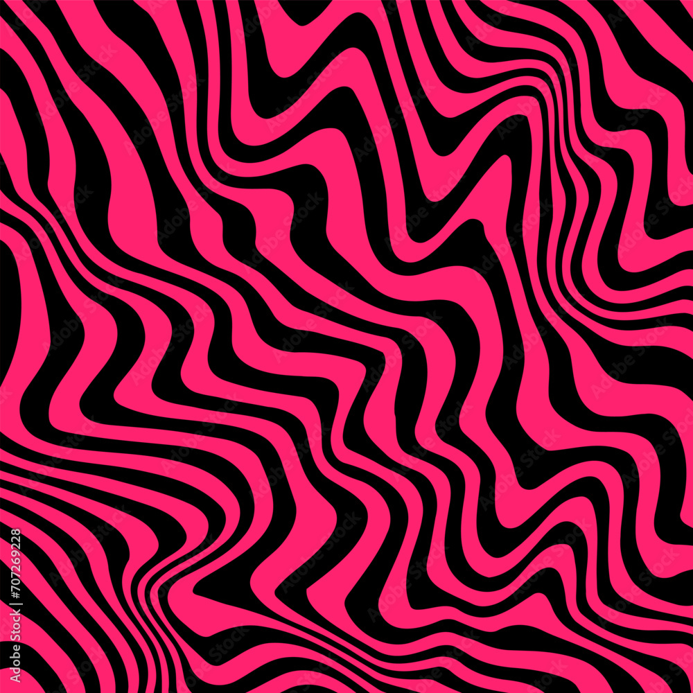 Pink Black Zebra Stripes Wavy Lines Print Pattern Background Vector Illustration