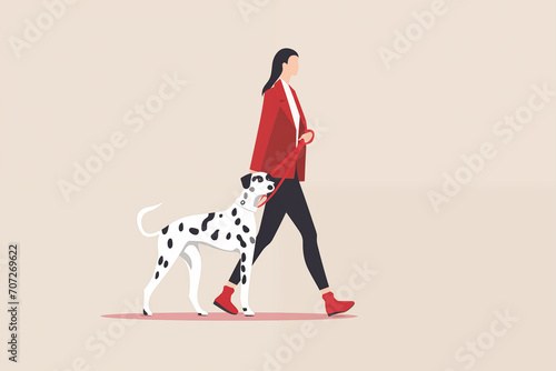 pessoa passeando com seu cachorro dálmatas - Ilustração simples colorida 2d  photo