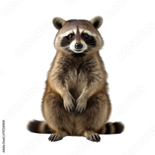 Funny raccoon sitting isolated on a cutout PNG transparent background photo