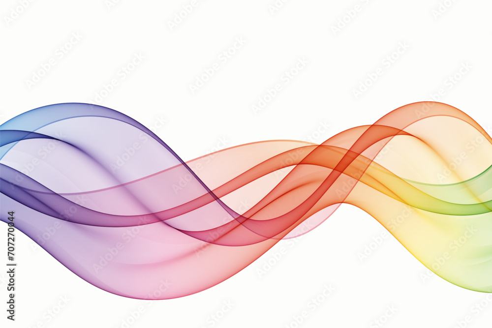 Fototapeta premium Transparent wavy lines in rainbow colors, abstract color wave design.
