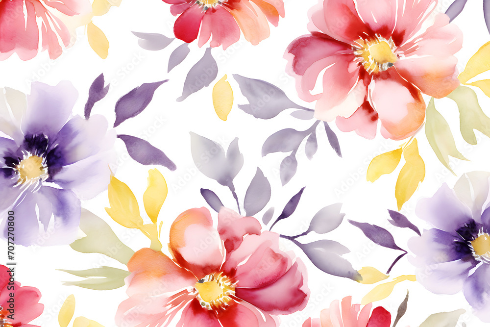 Watercolor seamless pattern with Pink flowers Watercolor seamless pattern with Pink flowers