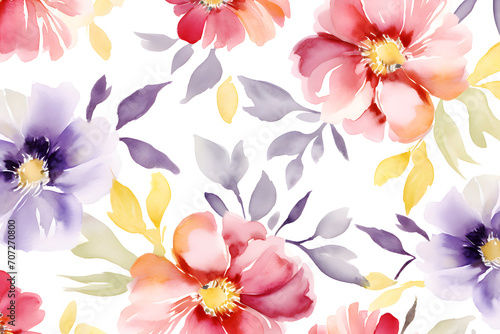 Watercolor seamless pattern with Pink flowers