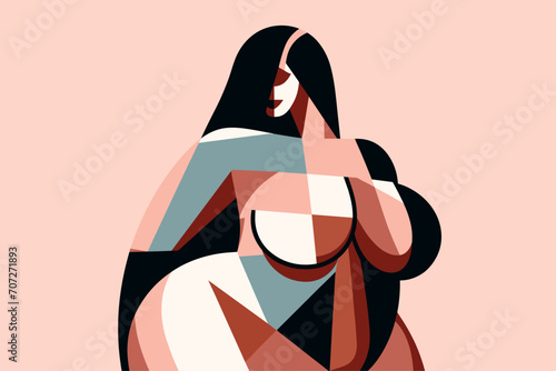 Portrait of a curvy woman in cubism style. Abstract artwork. Simple vector illustration. Creative colorful geometric vector art design illustration.	