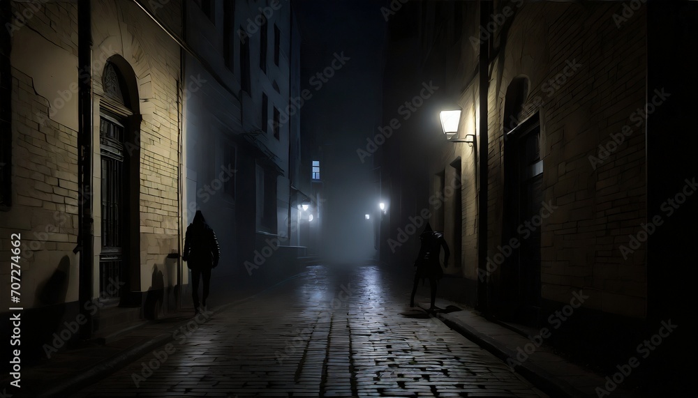 Dark, dangerous and scary alley in the streets of a small town