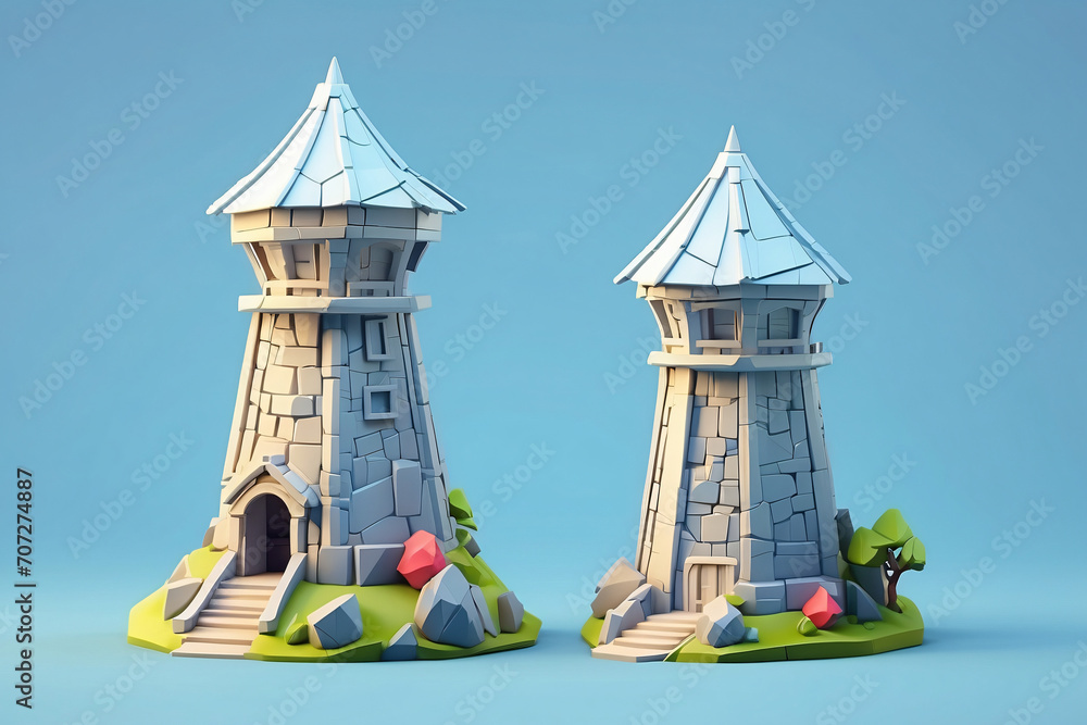 3d render of stone guard tower