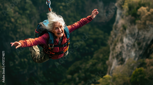 old woman bungee jumping 