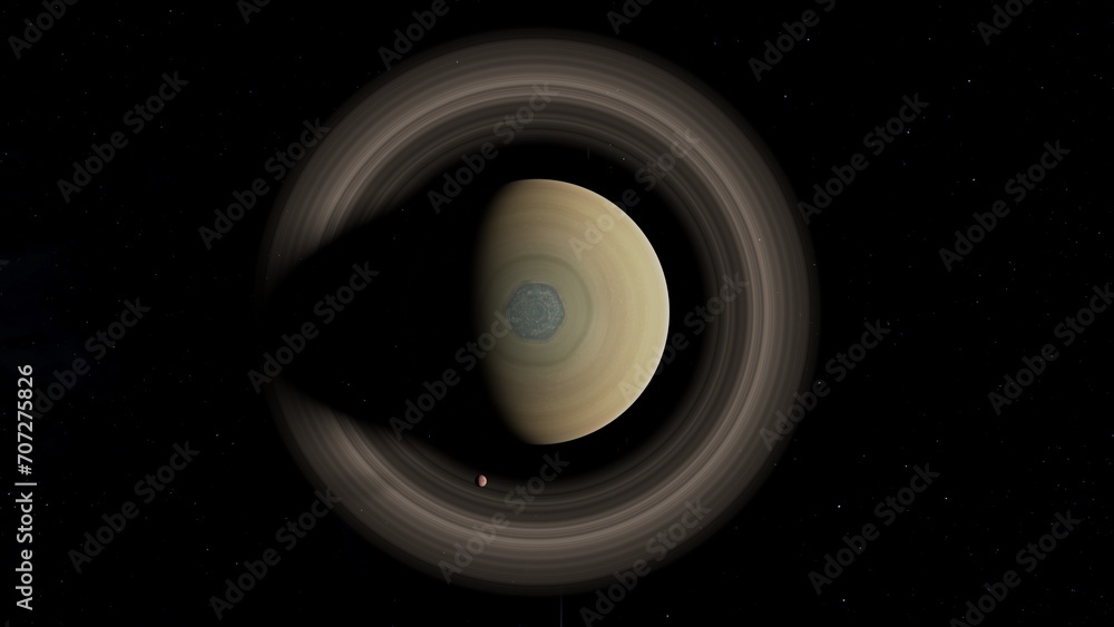 Planet Saturn With ring and moon 4K 3D Rendering
