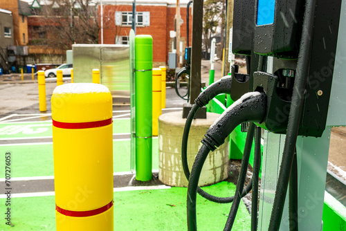 Photography electric vehicle charging stations in public parking lot shot in beaches nieghbo