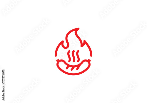 sausage fire flame grill logo design template photo