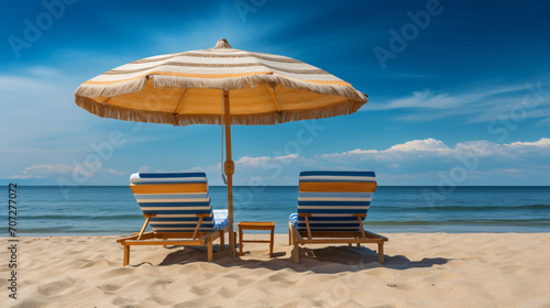 Umbrella with sun loungers on the beach