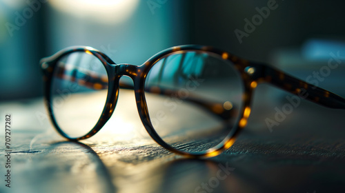 glasses on wooden background photo