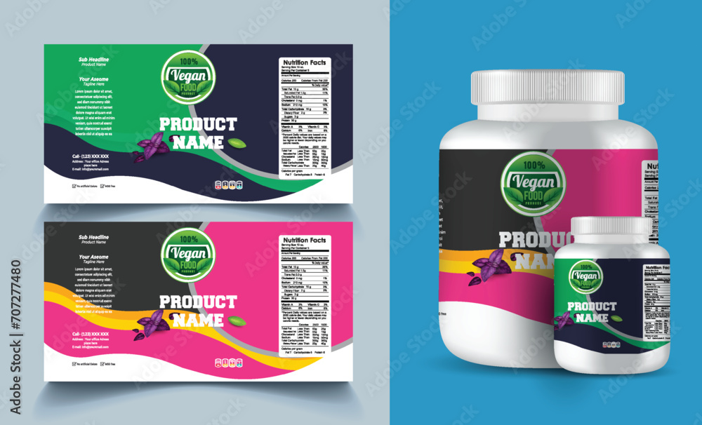 Vetor de Multi vitamin label sticker design and natural calcium food ...