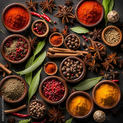 variety of aromatic spices top view