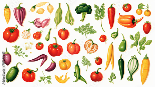 Various winter vegetables illustrations