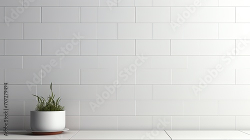 a white tiled wall, focusing on capturing the details with photo-realistic precision, in a minimalist modern style, accentuating the clean lines and simplicity of the tiled surface.