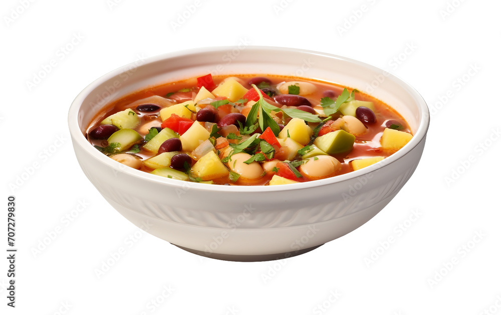 Traditional Minestrone Soup Isolated on Transparent Background PNG.