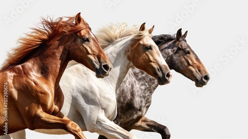 A group of horses running in a line. Suitable for various equestrian themes and sports-related designs