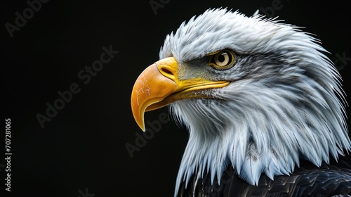 Close up shot of a majestic bald eagle against a black background. Perfect for wildlife and nature-themed projects