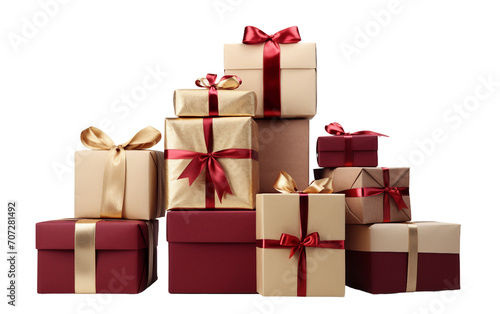 Diverse Sized Festive Gift Boxes Isolated on Transparent Background PNG.