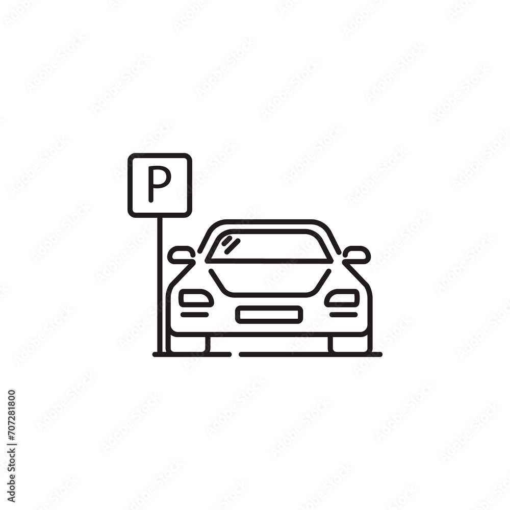 Vehicle and parking sign, hotel service thin line icon. Place for parking automobile car, road symbol.