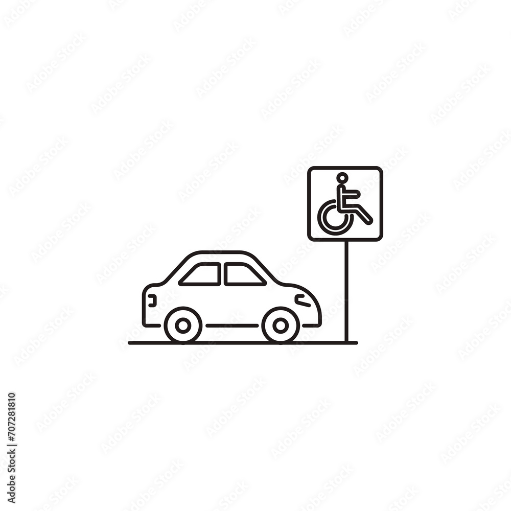 Icon parking for car transport service and vehicle or traffic line icon