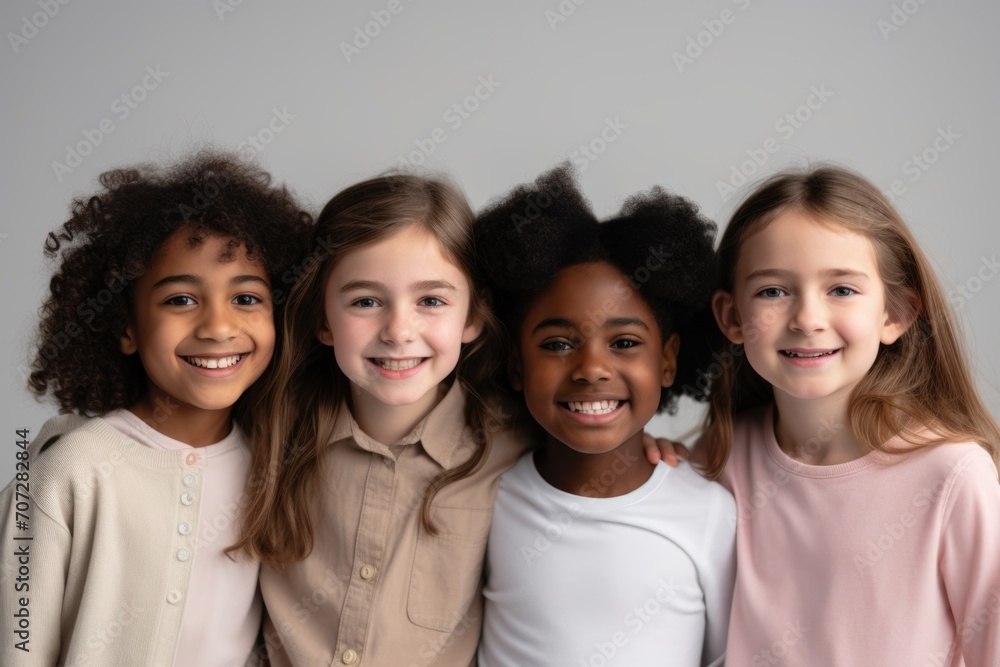 Group portrait of diverse children on neutral background Group portrait of diverse children on neutral background