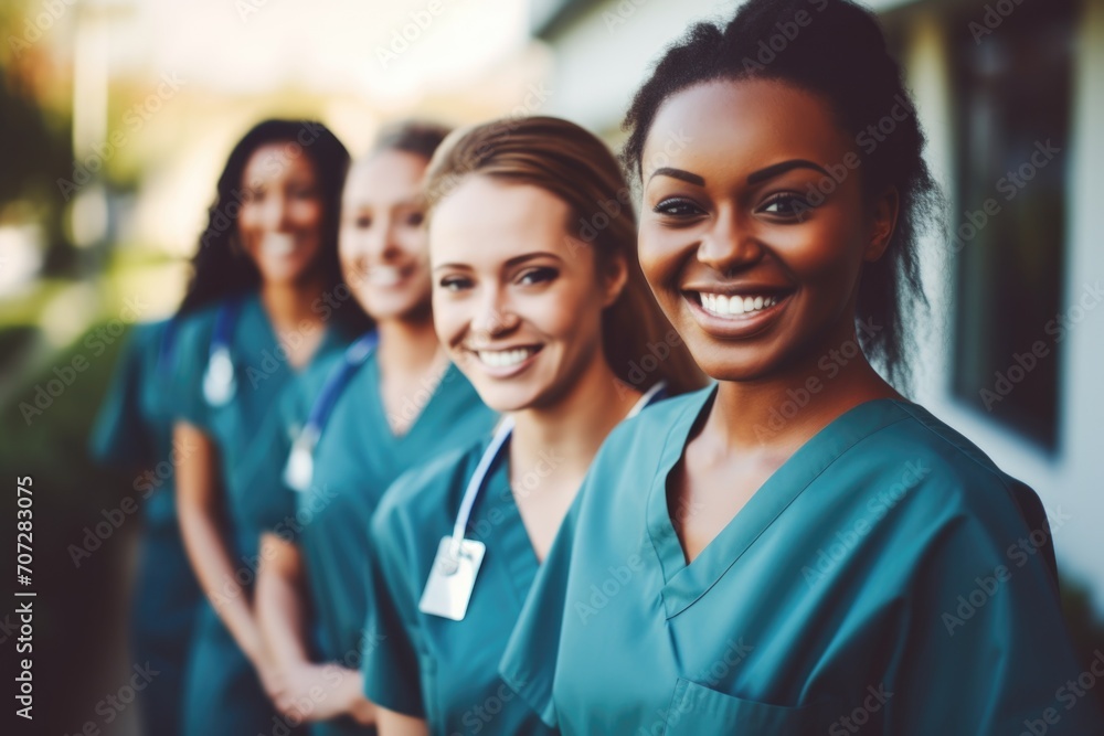 Fototapeta premium Group portrait of young nurses at hospital