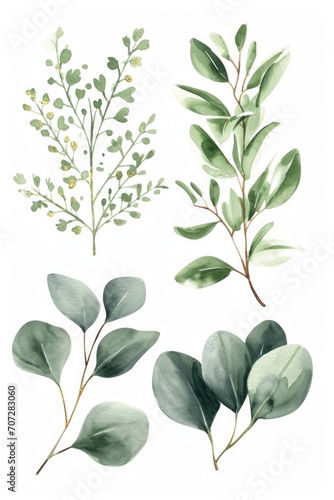 A close-up image of a bunch of green leaves on a white background. This versatile picture can be used for various purposes