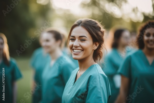 Group portrait of young nurses at hospital