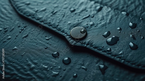 Close-up of a leather jacket with water droplets. Versatile image suitable for fashion, weather, or outdoor-related themes