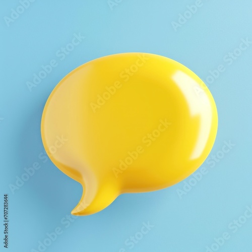 yellow plastic soft speech bubble against blue background.