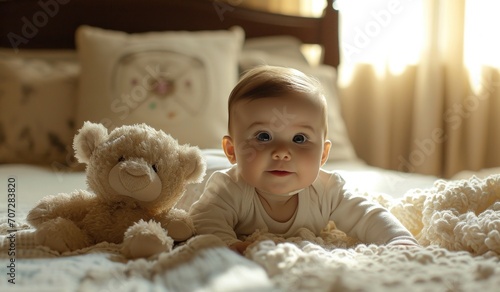 a baby dressed in a hood with a bear.