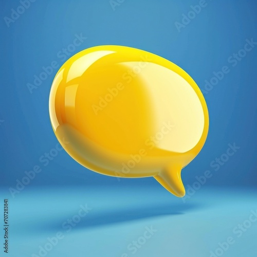 yellow plastic soft speech bubble against blue background.