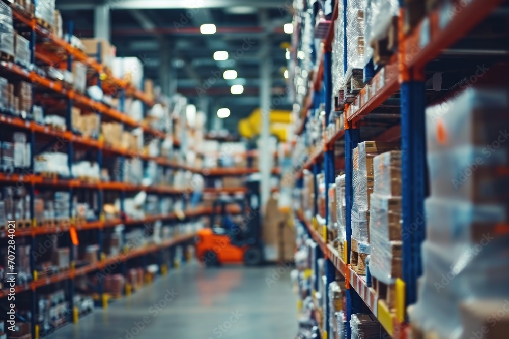 A spacious warehouse with numerous shelves for storage. Ideal for businesses and logistics A spacious warehouse with numerous shelves for storage. Ideal for businesses and logistics