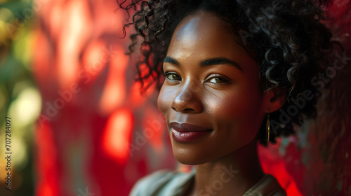Portrait of a beautiful young african american woman with curly hair photo