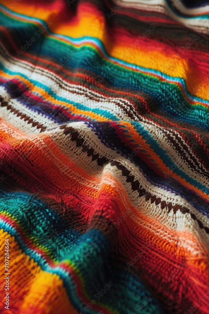 A vibrant and colorful blanket laid out on a bed. Perfect for adding a pop of color and warmth to any bedroom decor