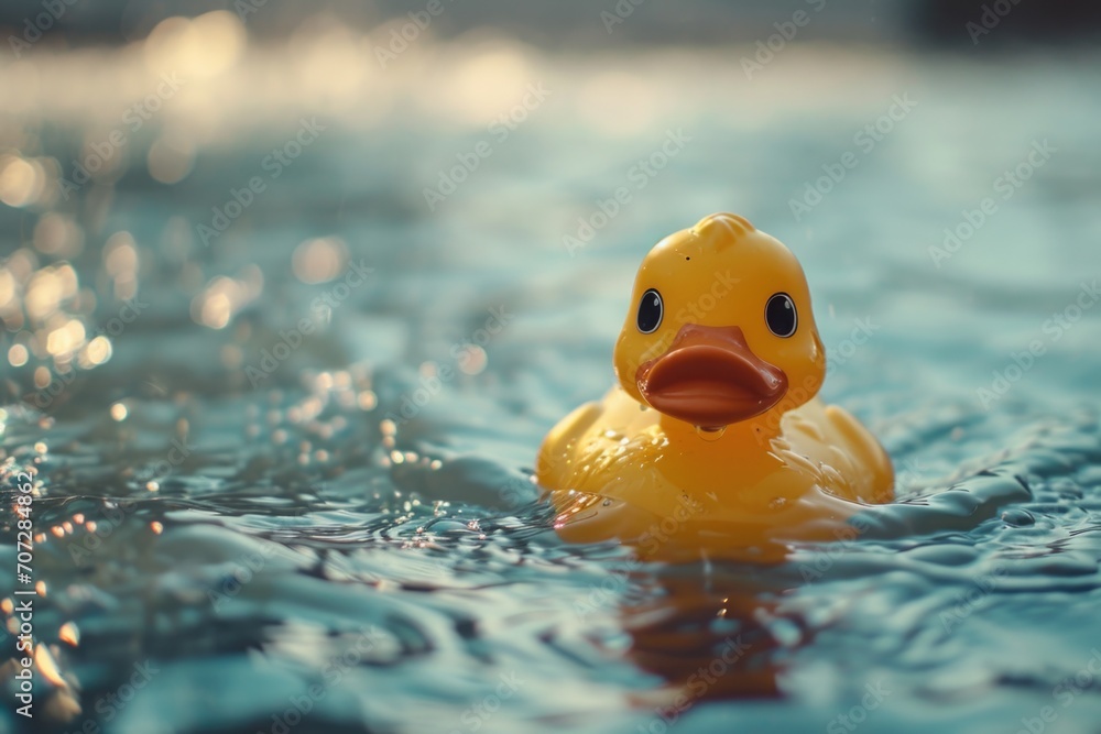 A rubber duck floating in a pool of water. Perfect for summer, pool, or bath-related designs A rubber duck floating in a pool of water. Perfect for summer, pool, or bath-related designs