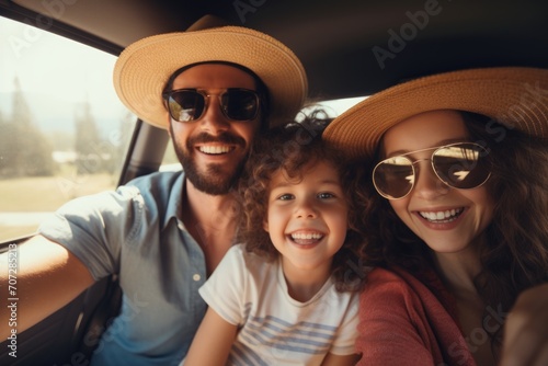 Happy young family taking a selfie in the car © CojanAI