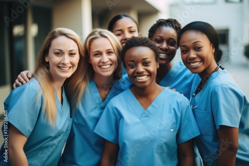 Group portrait of young nurses at hospital