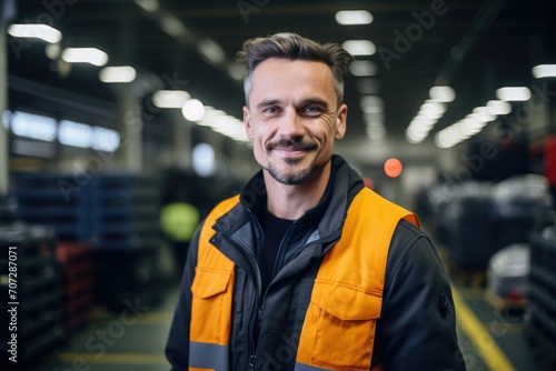 Portrait of a smiling man working in factory