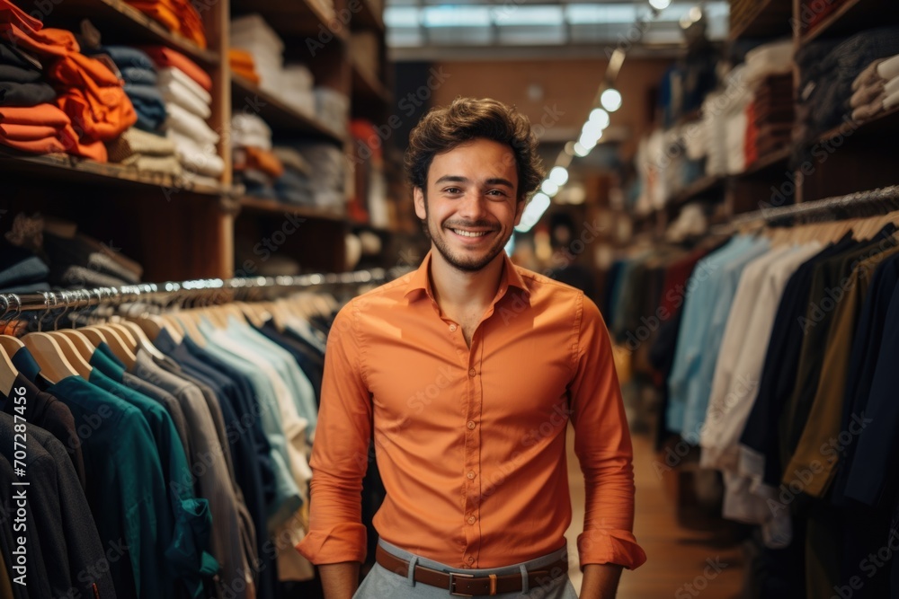 Portrait of a young man in the clothing store
