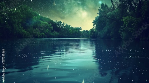 Starry Serenity: A River's Nocturnal Ballet in the Forest