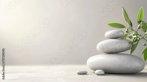 A stack of rocks with a plant on top. This versatile image can be used to represent balance, harmony, nature, and mindfulness